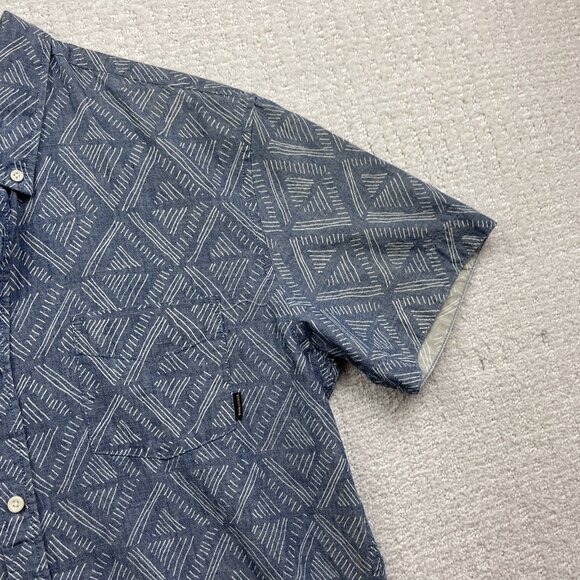 Quicksilver Modern Fit Men's L Light Blue Doodle Button Up Short Sleeve Shirt - Picture 4 of 16